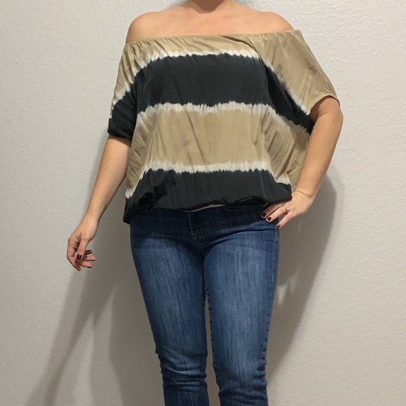 Joie Black and Tan Tie Dye Off Shoulder Blouse - Picture 2 of 7